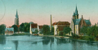Rar Litho Bruges Brügge Belgique Lac d'Amour Feldpost 7.6.1915 M.B.C.P.