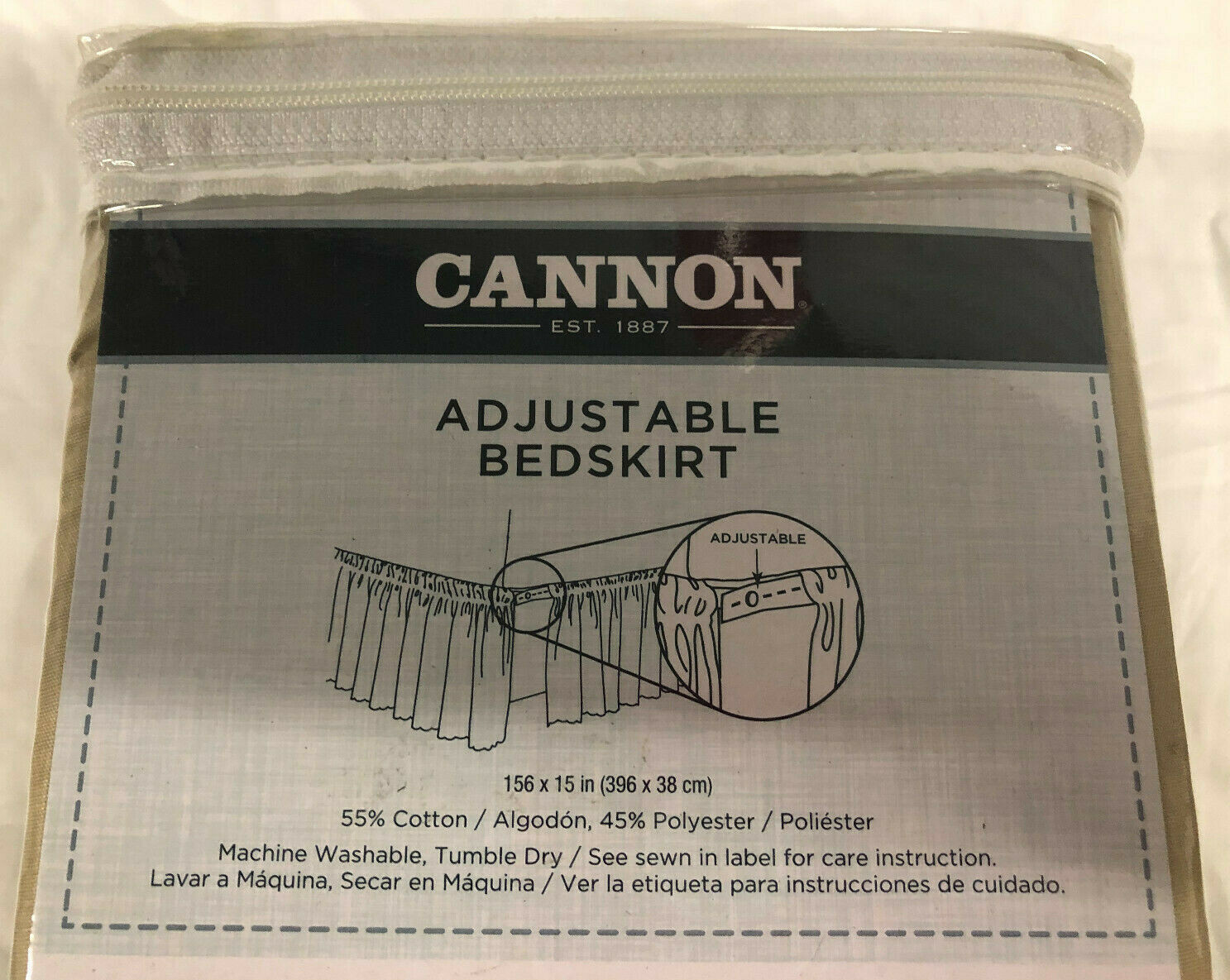 Cannon Bed Skirt Adjustable Khaki White or Black You Choose Color and