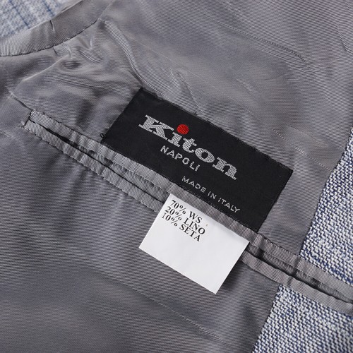 Kiton Gray and Blue Layered Check Cashmere-Silk-Linen Sport Coat 40R (Eu 50) - Picture 8 of 10