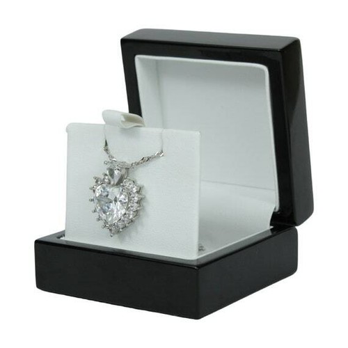 WHITE GOLD FINISH Created Diamond Clear Classic Heart Cut Cluster Design Pendant - Picture 5 of 6