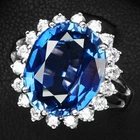Royal Blue Sapphire Oval 6.25Ct 925 Sterling Silver White Gold Rings Size 6.75
