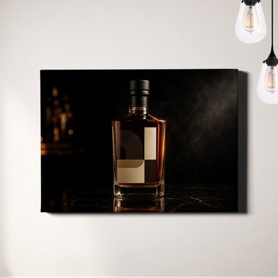 Clear glass whiskey bottle Canvas Print vintage label style still life photo