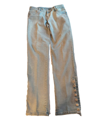 Touch Me Jeans Straight Leg Back Flap Pockets Light Wash Button Legs Womens 5/6