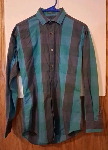 TOKENS & CO. BUTTON UP DRESS SHIRT SMALL BLUE PURPLE GREEN MADE IN KOREA