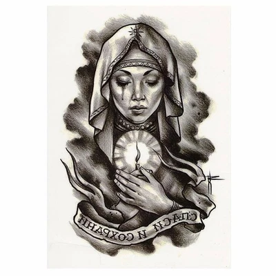 QUEEN OF ENVY Praying Temporary Tattoo Spiritual tattoos Womens Mens Fake Sticker Waterproof