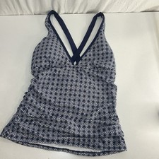 NWT Draper James Helenjon Sz Medium Navy Geometric Flower Tankini Top Swimsuit