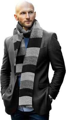 Blesky Black and Grey Stripe Feel Knit Scarf Classic Knit Scarf for Men Women Ha