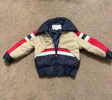 Vintage 1980s Sears Kids Puffer Jacket Size 4 Colorblock Red White Navy Tan Zip