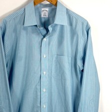 Brooks Brothers Regent Fit Aqua Blue Stripe Non Iron Cotton Shirt Mens 17 2/3