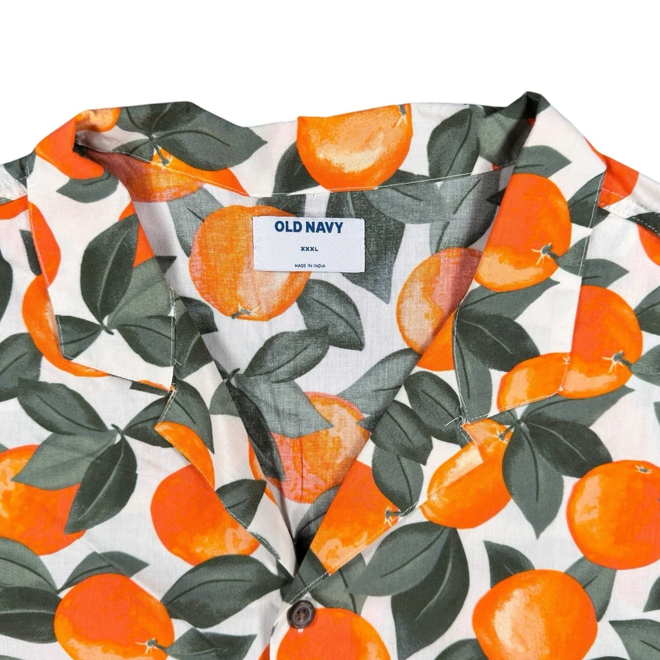 Camisa de campamento antigua azul marino para hombre XXXL estampado de naranjas manga corta hawaiana fruta tropical Foto 2 de 4