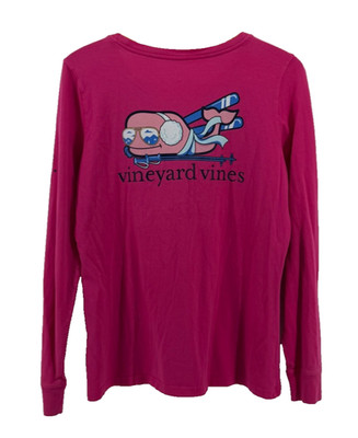Vineyard Vines Pink Long Sleeve Pocket T Shirt Ski Whale Graphic Women s M