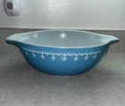 Vintage 70s 444 Pyrex Cinderella Bowl 4 Qt Snowflake Blue Garland Mixing Handles