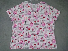 SB Scrubs 2X-Large Pink Breast Cancer Ribbon V-Neck Scrub Top