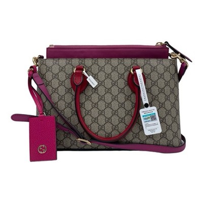 Gucci GG Supreme Monogram Moon Calfskin Zip Top 2way Tote Crossbody Pink 070103