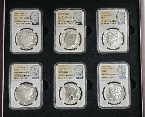 Set of 6: 2023 Morgan & Peace Dollar Silver Coins  NGC MS70 & PF70 Ultra Cameo