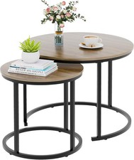 Nesting Coffee Table 23.6" Round Coffee Table Set of 2 Wooden Nesting Table Set