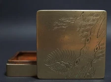 Bronze Incense Container Case 2.8 inch Antique Japanese Engraving Kogo Box