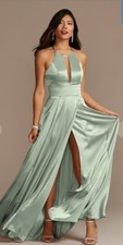 GALINA SIGNATURE charmeuse keyhole crisscross back dress Dusty Sage in Size 0