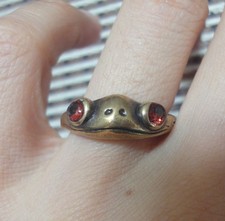 Vintage Brass Frog Adjustable Ring Retro Red Eyes Toad Jewelry