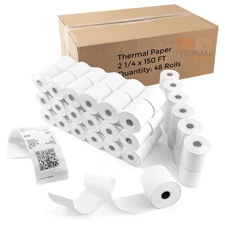 48 Rolls 2.25" x 150' Thermal Paper for POS, Adding Machines, Cash Registers