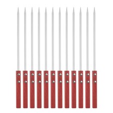 12pcs Kebob Skewers 35cmx7mmx2mm Stainless Steel Flat Sticks with Wood Handle