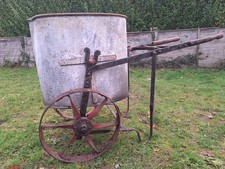 Antique Vintage Garden Water Cart Carrier Galvanised Tank & Wrought Iron Wheels 