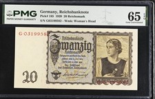 Germany 20 Reichsmark 1939 P 185 Gem UNC PMG 65 EPQ