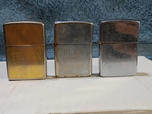 Lot of 3 Old ZIPPO Lighters Engraved TRUMAN