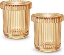 2 Pack Glass Qtip Holder Bathroom Organizer Cotton Swab Storage Jars Amber