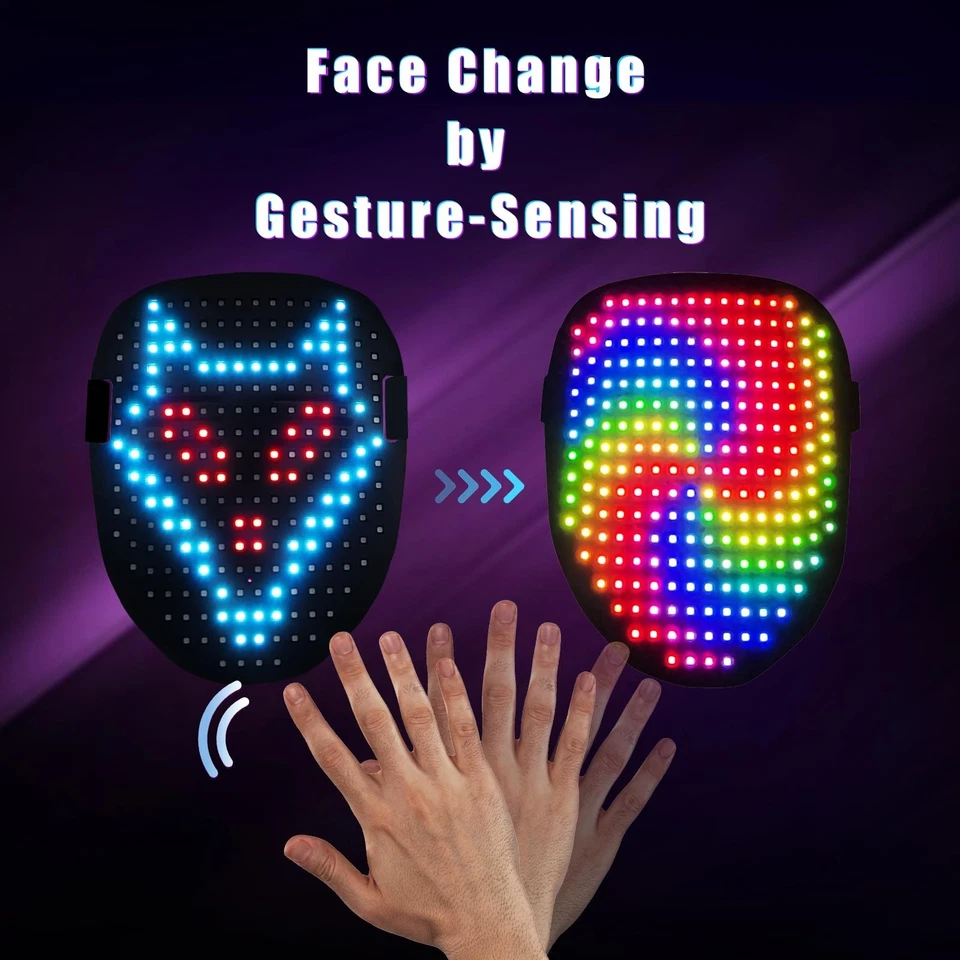 Máscara transformadora facial con luz LED de detección de gestos para disfraces de Halloween Foto 3 de 4