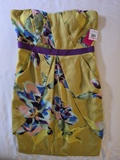 Vince Camuto Magnus Strapless Floral Dress Size 10 Mustard Yellow Purple Tulip