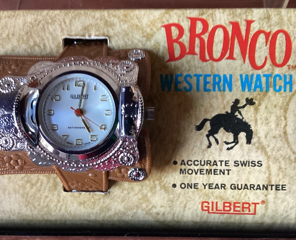 Raro reloj Gilbert Bronco Western 1965 con caja y papeleo como nuevo Foto 4 de 4