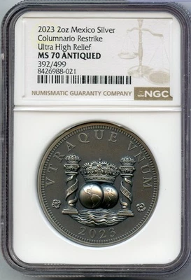2023 Mexico Mexican Columnario 2 Oz Silver NGC MS70 Coin High Relief - JR246 - Image 1 of 2