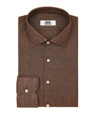 Camicia uomo Marrone | Regular/Slim | Collo Francese | Lino | PERSONALIZZABILE