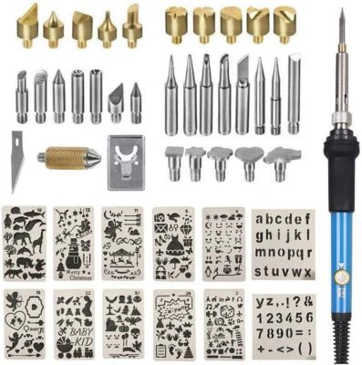 ACRSIKR Wood Burning Kit Adjustable Temperature Pyrography Pen with 46 Pcs Blue