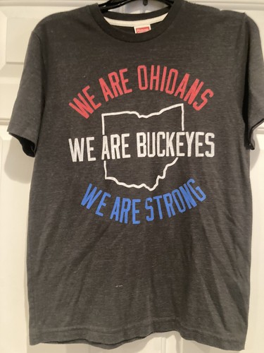 homage osu tshirt gray small ‘we are ohioans, we are buckeyes, we are stong'