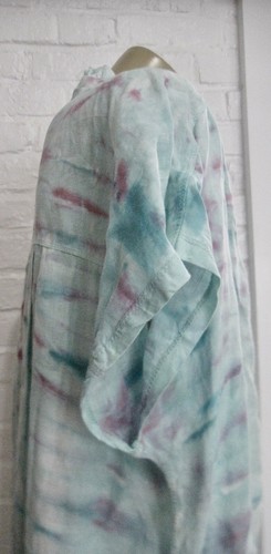 XCVI L Women's Linen Dress Blue Pink Tie Dye Midi Short Sleeve Shift - Picture 6 of 11