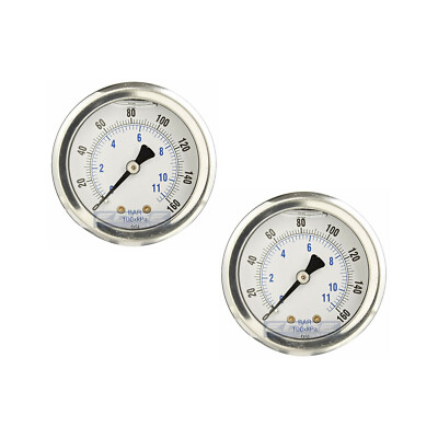 #ad 2 PACK LIQUID FILLED PRESSURE GAUGE 0 160 PSI 1.5quot; FACE 1 8quot; NPT BACK MOUNT $46.08