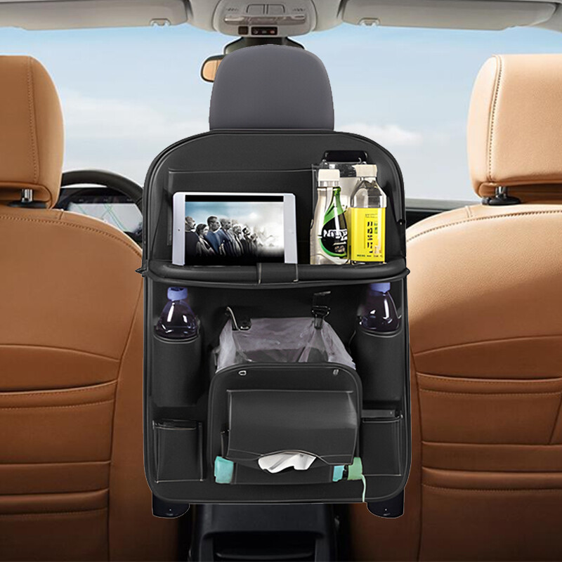 PU Leather Car Seat Back Organiser Storage Bag Foldable Table Tray Cup Holder AU eBay