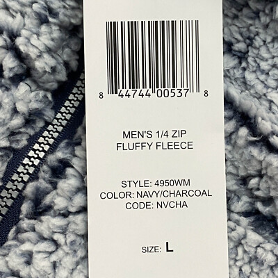 Climate Concepts Mens Size L 1/4 Zip Fluffy Fleece Navy/Charcoal