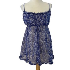 VTG Y2K Victoria's Secret Babydoll Mini Dress Lingerie Women's M Sheer Ruffles