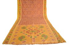 FNC Vintage Saree Indian Red Woven Ikat Blend Silk Sari Craft Fabric 5YD