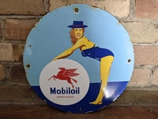 VINTAGE MOBILOIL PORCELAIN GAS PUMP SIGN MOBIL MOBILGAS 12"
