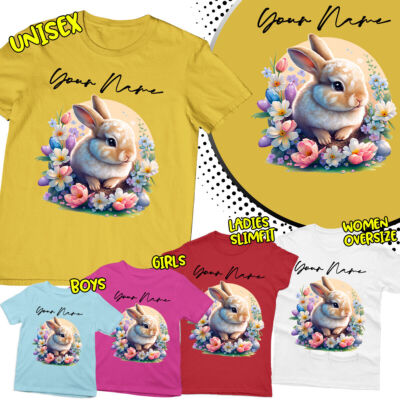 Personalised Blessed Easter Cute Bunny Making Crafts Spring Family T-Shirt #ED