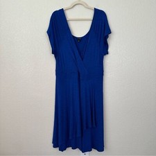 Torrid Blue Soft Stretch Quirky Bird Print Surplice V-neck Skater Dress, Size 3X