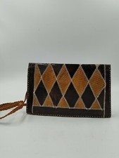 Vintage Black/Brown Leather Diamond Patchwork Small Hobo Clutch