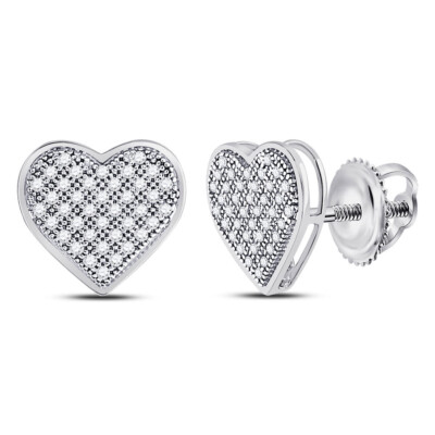 L U DIAMONDS 10K White Gold Diamond Heart Earrings 1/5 CT
