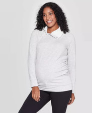 Women's Long Sleeve Maternity Sherpa Collar Gray Sweatshirt Ingrid Isabel NWT