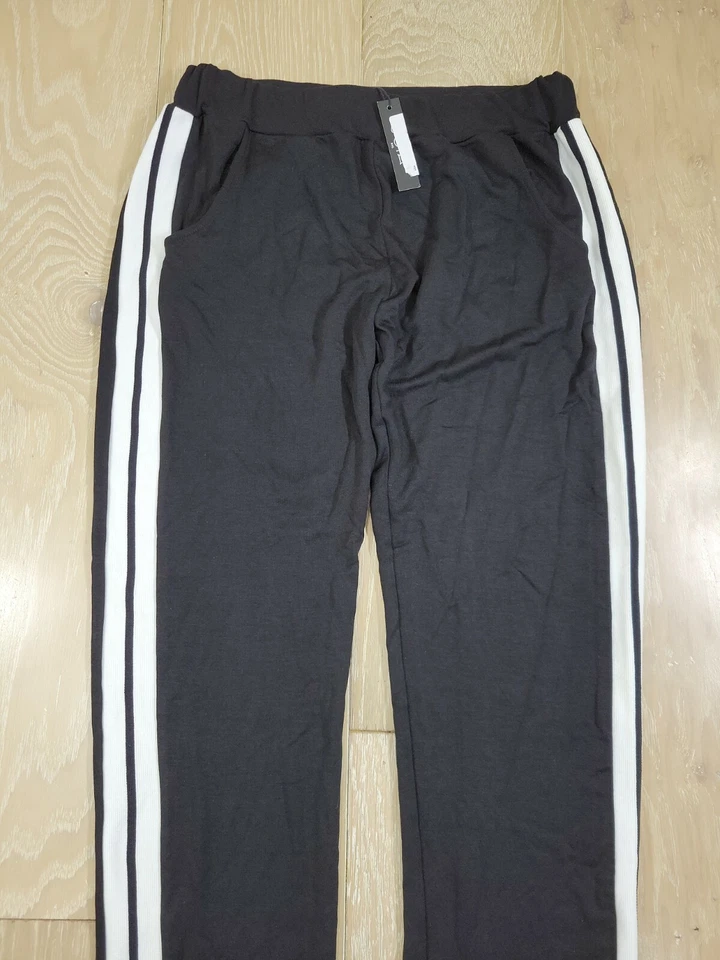 $165 NEW - JOIA NYC Women's Medium Black White Track Pants Soft Stretch Comfy - Image 3 of 4