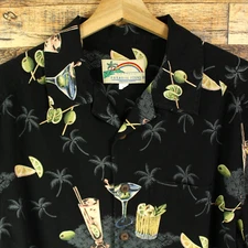 Vintage Paradise Found Hawaiian Aloha Shirt Size L Silk Short Sleeve